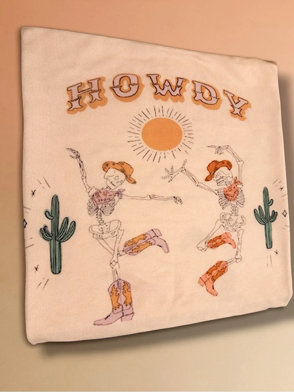 “Howdy” Western Sun Pillow Cover — Cream with Mustard & Orange